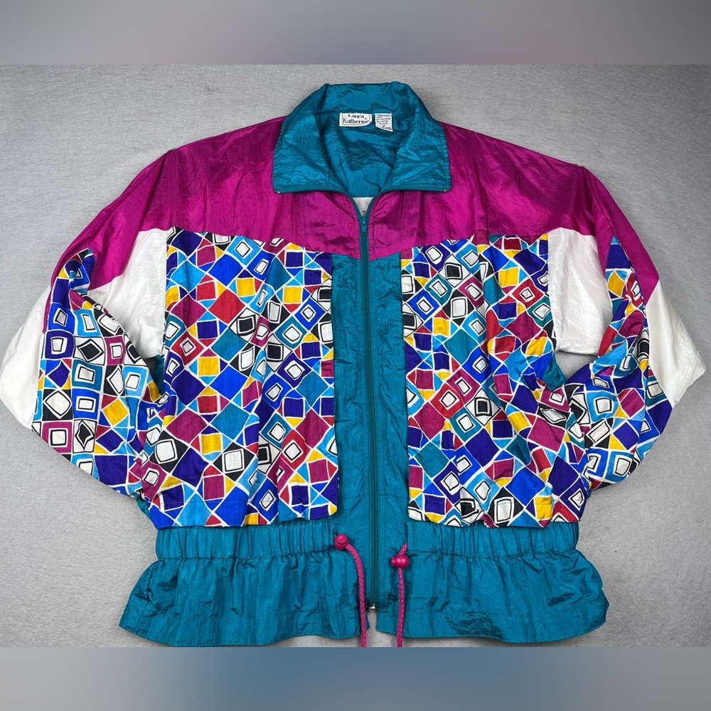 🌈Rare Vintage 90s Laura Katherine colorful windbreaker